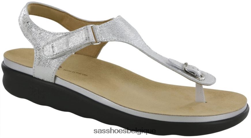 femmes polyvalent argent brillant SAS sandale à bride en T Marina VF6ZVJ144