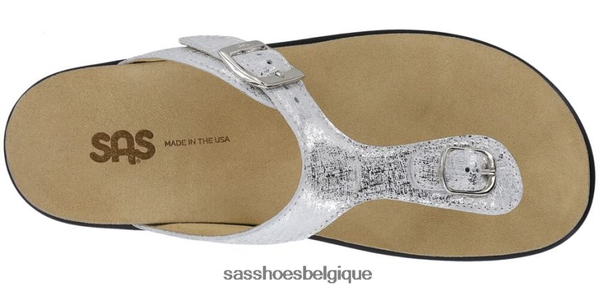 femmes polyvalent argent brillant SAS sandales à bride en T Sanibel VF6ZVJ32