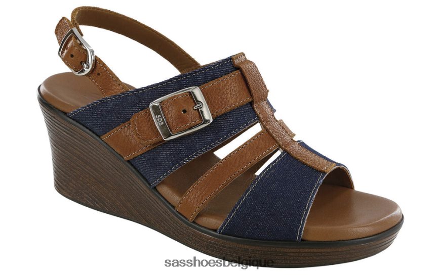 femmes polyvalent jean bleu SAS sandale compensée à bride en T layla VF6ZVJ160