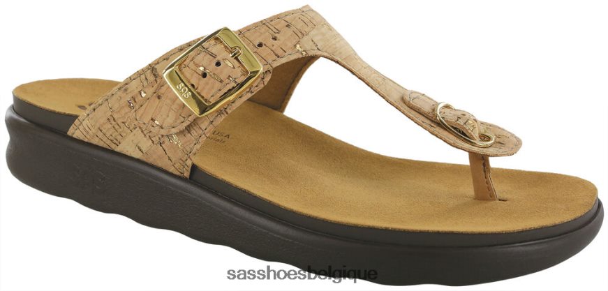 femmes polyvalent liège doré SAS sandales à bride en T Sanibel VF6ZVJ27