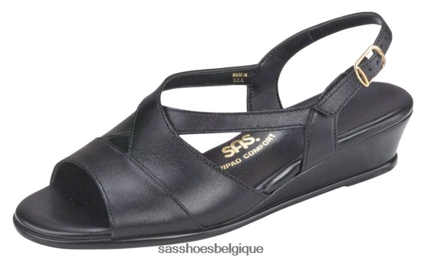 femmes polyvalent noir SAS sandale compensée caress à brides croisées VF6ZVJ173