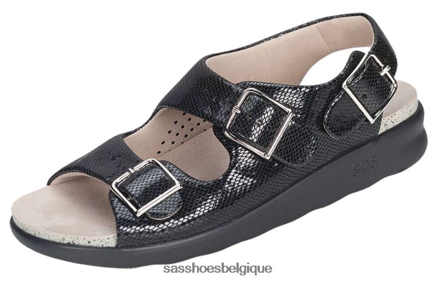 femmes polyvalent serpent noir SAS sandale décontractée à bride au talon VF6ZVJ114