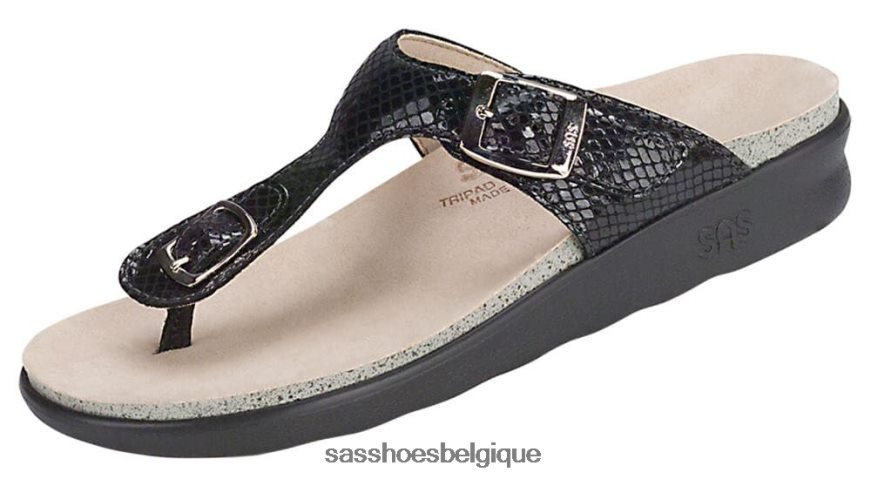 femmes polyvalent serpent noir SAS sandales à bride en T Sanibel VF6ZVJ30