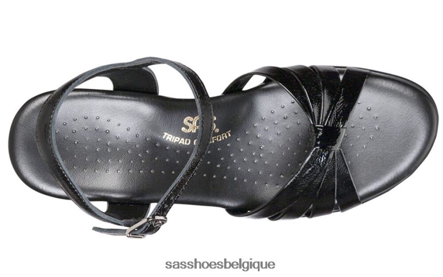 femmes polyvalent vernis noir SAS sandale compensée à fines rayures VF6ZVJ125